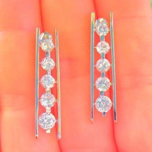 NEW - 925 Sterling Silver CZ Bar Post Earrings